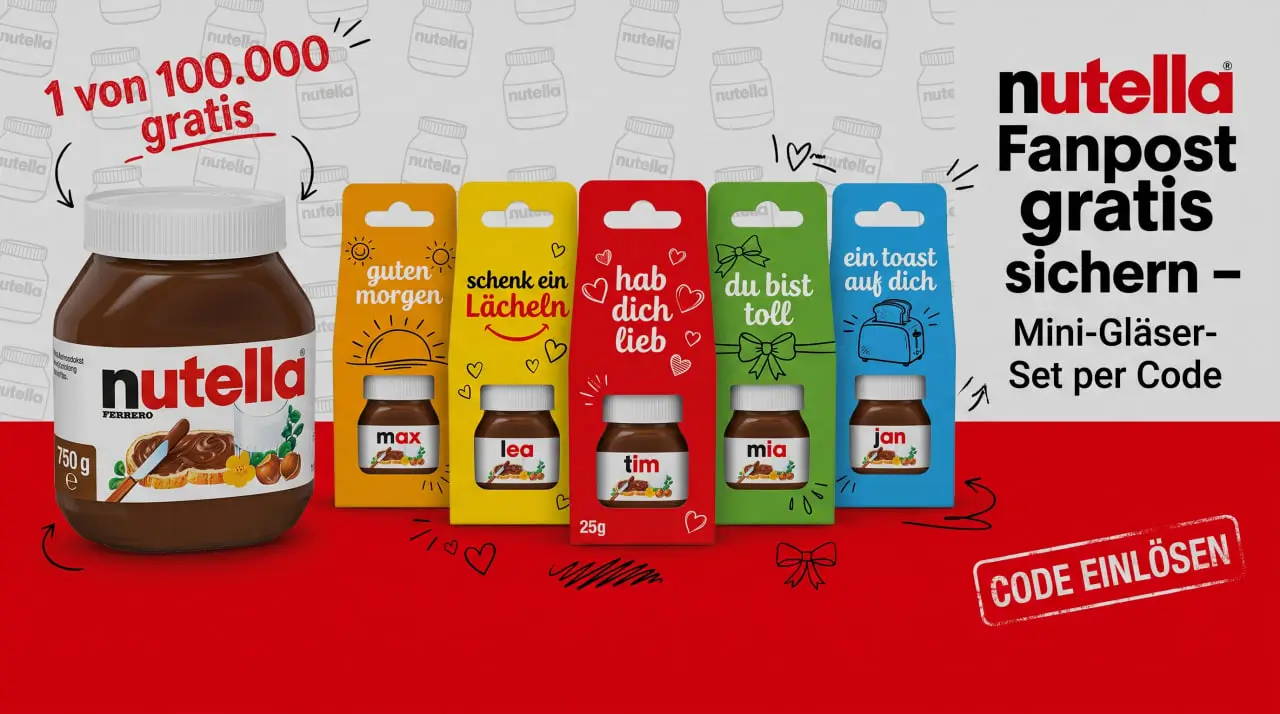 nutella Fanpost gratis: Set mit Mini-nutella-Gläsern per Code